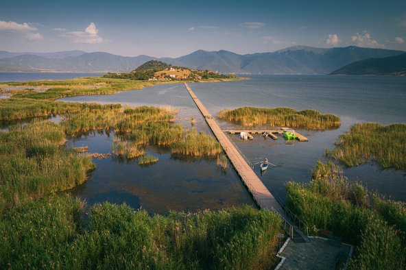 Bridge to Agios Achillios island at Prespa Lakes